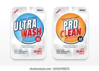 Ultra Wash Laundry Detergent Or Disinfectant Labels Set