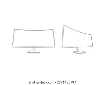 Ultra wide gaming computer monitor outline isolated icon. computer monitor display flat vector icon for apps and websites. Computer, laptop, tablet, smartphone. line drawing isolated white background.