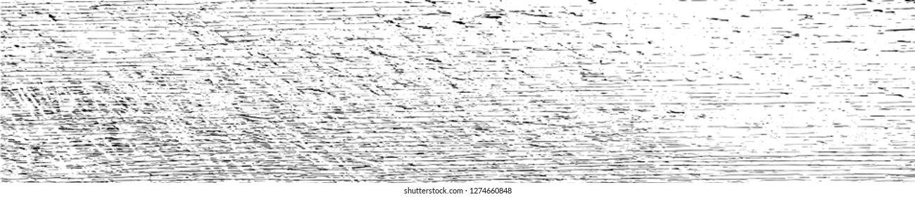Ultra wide grunge texture background of an old scratched wood board. Monochrome retro texture of plywood wall surface. Overlay template to quickly create a grunge effect. Vector EPS10