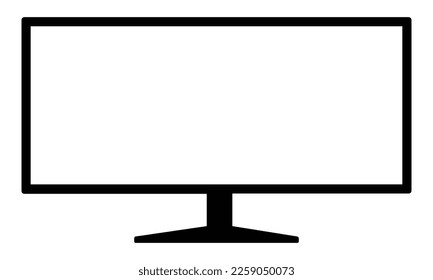 Monitor de computadora de pantalla ultrarancha que muestra un icono vectorial plano para aplicaciones y sitios web