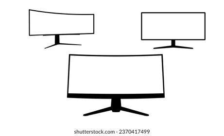 Ultra widescreen computer monitor display set, flat vector icon for apps and websites