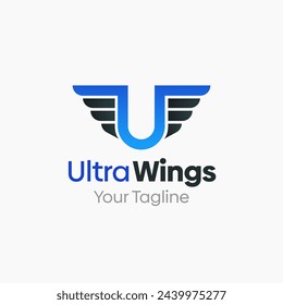 Ultra Wings Logo Design Template: Merging Letter U with Wings Symbol. This modern alphabet-inspired logotype is perfect for Technology, Business, Organizations, Personal Branding, and more.