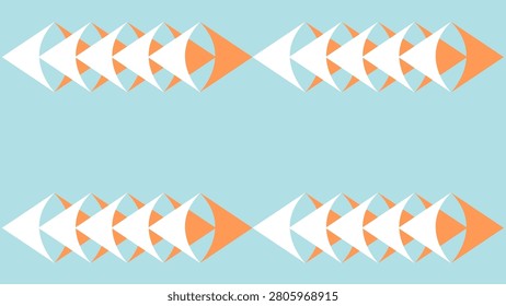 Ultra-high definition (UHD) PC background showcasing four groups of ten pure white and warm apricot, triangle-like shapes, with the whites sitting on the apricots against a cool powder blue backdrop. White and soft orange on blue, 4k wallpaper for laptops, desktops, etc.