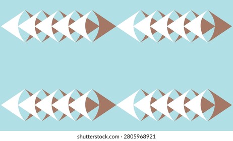 Ultra-high definition (UHD) PC background showcasing four groups of ten pure white and rosy brown, triangle-like shapes, with the whites sitting on the browns against a cool powder blue backdrop. White and warm taupe on blue, 4k wallpaper for laptops, desktops, etc.