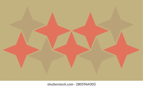 Ultra-high definition (UHD) PC wallpaper featuring a group of nine, faded rosy brown (four) and vibrant terracotta (five) stars stylishly arranged against a sandy beige backdrop such that they create other shapes among them. Pale mocha mousse and burnt coral on beige, 4k background for laptops, desktops, etc.