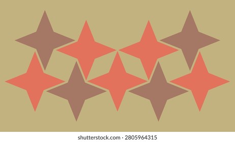 Ultra-high definition (UHD) PC wallpaper featuring a group of nine, warm rosy brown (four) and terracotta (five) stars stylishly arranged against a sandy beige backdrop such that they create other shapes among them. Mocha mousse and burnt coral on beige, 4k background for laptops, desktops, etc.