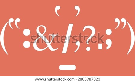 Ultra-high definition (UHD) PC wallpaper featuring several pure white punctuation marks arranged side-by-side, top and bottom on a terracotta backdrop. White on red, 4k background for laptops, desktops, etc.