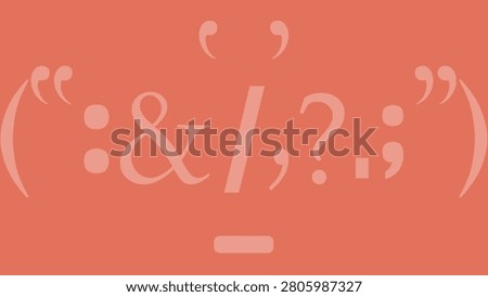Ultra-high definition (UHD) PC wallpaper featuring several faded, pure white punctuation marks arranged side-by-side, top and bottom on a terracotta backdrop. Pale white on red, 4k background for laptops, desktops, etc.