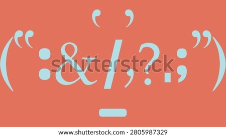 Ultra-high definition (UHD) PC wallpaper featuring several powder blue punctuation marks arranged side-by-side, top and bottom on a terracotta backdrop. Blue on red, 4k background for laptops, desktops, etc.