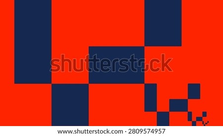 Ultra-high definition (UHD) PC wallpaper featuring stylishly arranged, multi-sized, navy blue rectangles on a scarlet red backdrop. Blue on red, 4k background for laptops, desktops, etc.