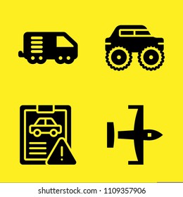 ultralight, car repair, logistics truck and monster truck vector icon set. Sample icons set for web and graphic design
