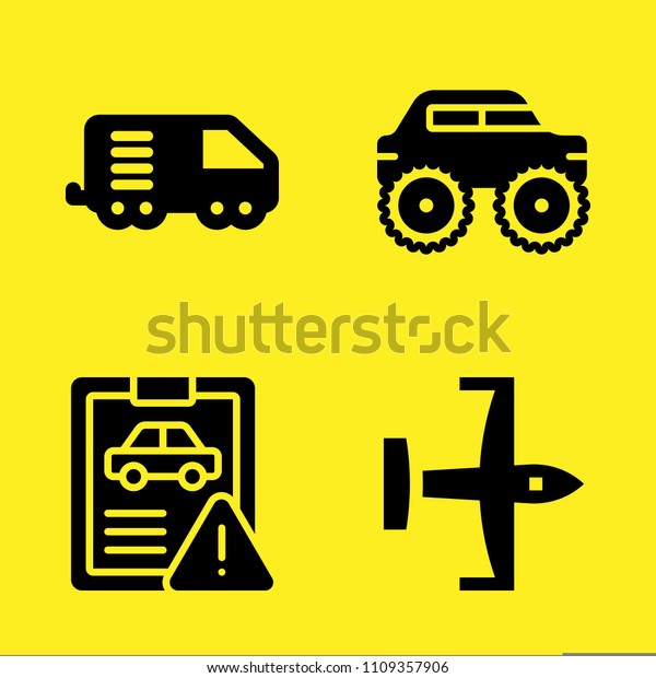 ultralight,\
car repair, logistics truck and monster truck vector icon set.\
Sample icons set for web and graphic\
design