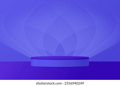 Ultramarine blue background with cylinder podium and glowing background	