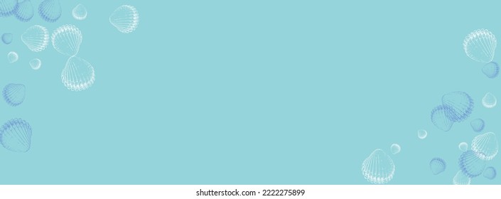 Ultramarine Scallop Background Blue Vector. Oyster Abstract Illustration. Vintage Pattern. White Seashell Decoration Set.