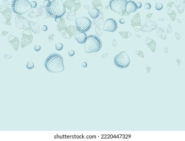 Ultramarine Scallop Background Gray Vector. Shellfish Maritime Pattern. Creature Graphic. Aquatic Textile Card.