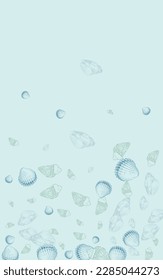 Ultramarine Scallop Background Gray Vector. Oyster Print Design. Decoration Set. Navy Snail Marine Texture.