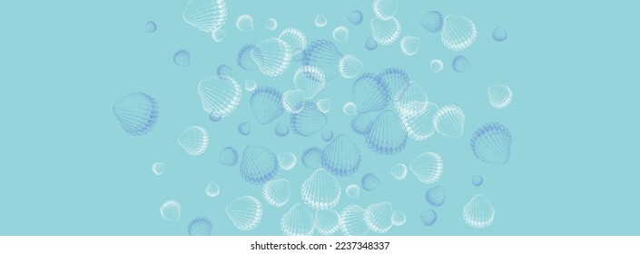 Ultramarine Seashell Background Blue Vector. Starfish Nautical Design. Drawn Graphic. White Snail Whimsical Pattern.