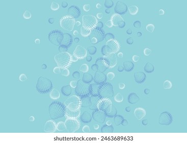 Ultramarine Seashell Background Blue Vector. Clam Underwater Illustration. Tropical Texture. White Scallop Creature Textile Card.