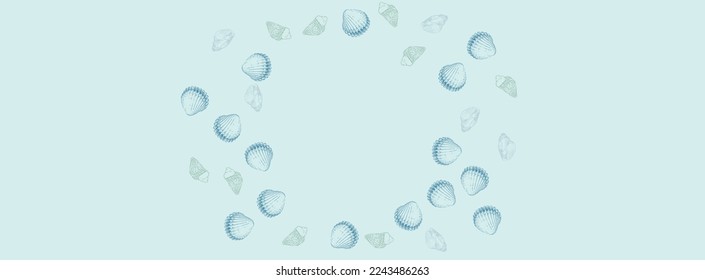 Ultramarine Shellfish Background Gray Vector. Snail Underwater Illustration. Nautical Set. Blue Clam Whimsical Design.