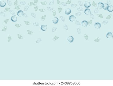 Ultramarine Shellfish Background Gray Vector. Clam Aquatic Pattern. Doodle Design. Blue Scallop Cute Set.