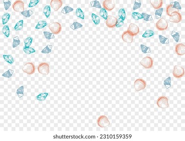 Ultramarine Snail Background Transparent Vector. Shell Exotic Illustration. Collection Graphic. Blue Clam Seamless Pattern. Orange Oyster.