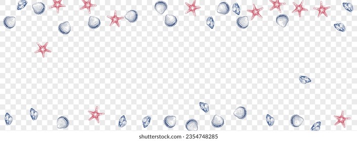 Ultramarine Snail Background Transparent Vector. Scallop Vintage Design. Whimsical Texture. Gray Shellfish Nautical Graphic. Red Shell.