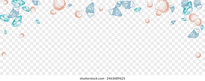 Ultramarine Snail Background Transparent Vector. Oyster Seamless Pattern. Vintage Graphic. Navy Scallop Cute Illustration. Gray Clam.