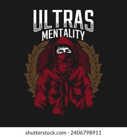 Ultras badboys vector. Football hooligan. Soccer supporter of ultras with hand draw , Hooligan vector illustration, Holigans mascot logo esport design