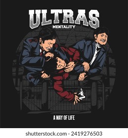 Ultras badboys vector. Football hooligan. Soccer supporter of ultras with hand draw , Hooligan vector illustration, Holigans mascot logo esport design