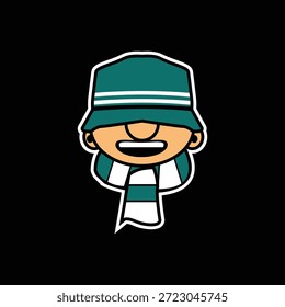 Logo de sombrero de cubo inspirado en Ultras Hooligans con un fuerte ambiente de apoyo a la calle. Perfecto para diseños de cultura de fans, pegatinas, ropa, Mercancía y marca digital. Estilo de Vector limpio y listo para el Uso comercial.
