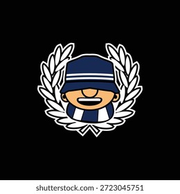 Logo de sombrero de cubo inspirado en Ultras Hooligans con un fuerte ambiente de apoyo a la calle. Perfecto para diseños de cultura de fans, pegatinas, ropa, Mercancía y marca digital. Estilo de Vector limpio y listo para el Uso comercial.