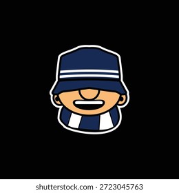 Ultras Hooligans inspirierte Eimer Hut Logo mit einer starken Straße Unterstützer Stimmung. Perfekt für Fankulturdesigns, Aufkleber, Bekleidung, Merchandise und digitales Branding. Sauberer Vektorstil und bereit für die kommerzielle Nutzung.