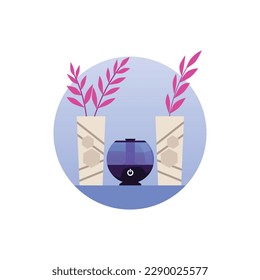 Ultrasonic air humidifiers device moustring houseplants, flat vector illustration isolated on white background. Home humidifier decorative banner or badge design.
