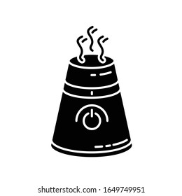 Ultrasonic air purifier black glyph icon. Domestic ionizer, silent mode device, water evaporator, health care household appliance. Silhouette symbol on white space. Vector isolated illustration