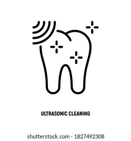 Ultrasonic Cleaning Thin Line Icon. Dental Hygiene. Shining Tooth. Vector Illustration.