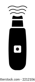 Ultrasonic face skin scrubber. Blackhead removal, lifting massager. Black vector icon