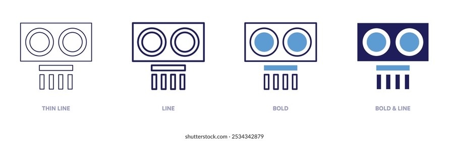 Icono ultrasónico en 4 estilos diferentes. Línea delgada, línea, negrita y línea negrita. Estilo duotono. Trazo editable.