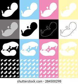 Ultrasonic icons of unborn baby.