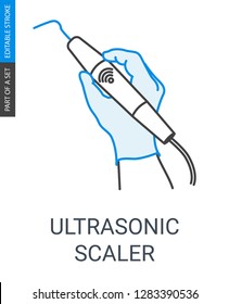 Ultrasonic scaler icon. Ultrasurgery icon with outline style and editable stroke.