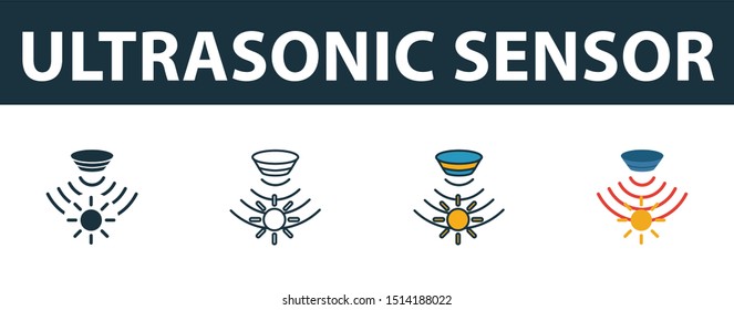 Ultrasonic Sensor icon set. Premium simple element in different styles from sensors icons collection. Set of ultrasonic sensor icon in filled, outline, colored and flat symbols concept.