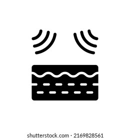 Ultrasonic Wave Influence On Skin Silhouette Icon. Laser Removal Of Skin Problem Black Pictogram. Beauty Treatment Icon. Skin Barrier Of Bad Impact. Isolated Vector Illustration.