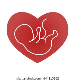 Ultrasonography baby icon on the heart background. Vector illustration. 