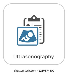 Ultrasonography Flat Icon Design. Clipboard with sonogram. Diagnistic Services