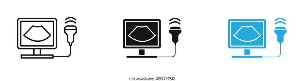 Ultrasonography icon black white vector outline