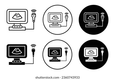 Icono de ultrasonografía. Usg monitorizar para el símbolo del dispositivo de sonografía de embarazo.  Escáner de ondas de ultrasonido para uso médico vectorial. escáner ultrasónico para la señal de examen. 