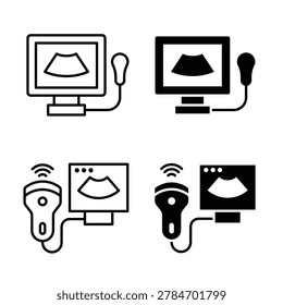 Ultrasonography icon vector logo set flat and stroke lines