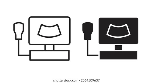 Ultrasonography icons in flat and line style set.