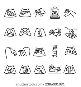 Ultrasonography line icons set. Isolated vector element. Outline pictograms for web page, mobile app, promo. Editable stroke.