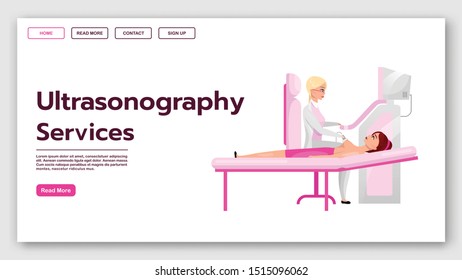 Ultrasonography services landing page vector template. Breast ultrasound diagnostic procedure website interface idea with flat illustrations. Homepage layout, web banner, webpage cartoon concept