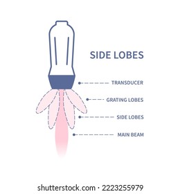 Ultrasound Artifacts Caused By Side And Grading Lobes Of The Main Beam Of The Transducer. Medical Sonography Concept. Radiology Equipment Vector Illustration.